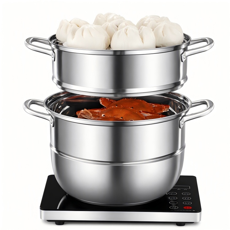 3-tier stainless steel steamer pot for buns dumplings and commercial kitchen cooking