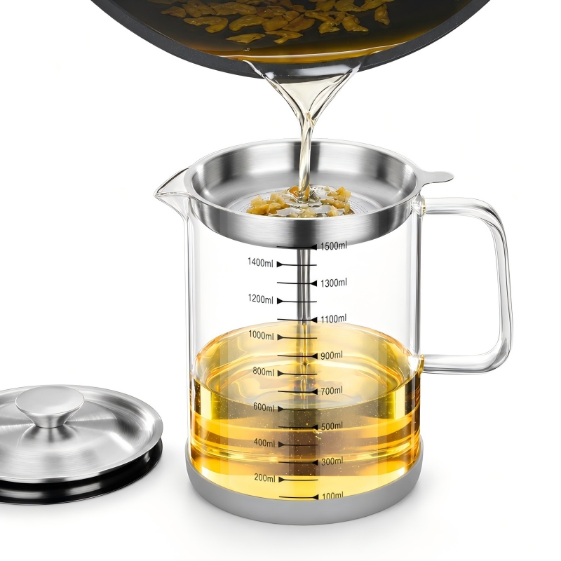 Glass Oil Pot with Filter, Filter-equipped glass oil bottle straining leftover cooking grease