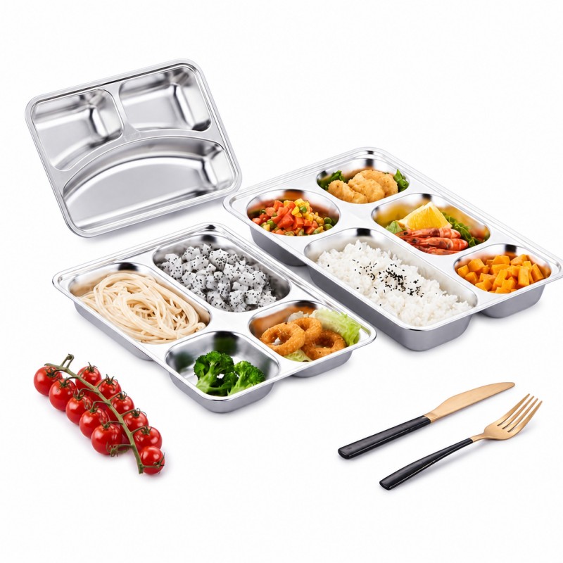 Square Divided Lunch Box, Deepened lidded divided meal box for office workers, microwavable for canteen use