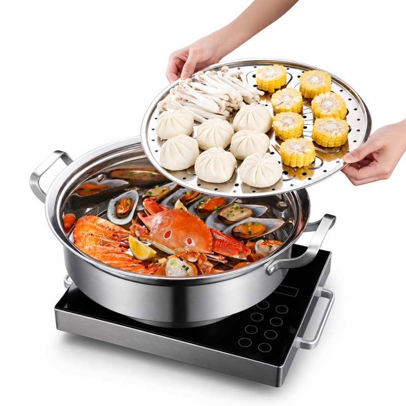 Seafood Steaming Pot, Thick multifunctional pot for steaming seafood for home and restaurant