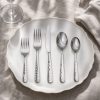 Hammered Textured Silver Flatware 5-Piece Set_Linen Tabletop Soft Light Still Life Shot