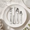 Minimalist Bead Trim Shiny Silver Flatware 4-Piece Set_Ribbed Embossed White Ceramic Plate Table Shot
