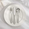European Vintage Relief Pattern 3-Piece Cutlery_Ribbed Ruffled White Porcelain Plate Table Setting Shot